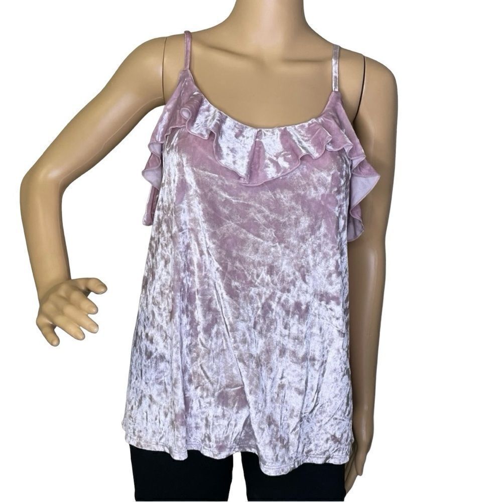 Grayson Thread Crushed Velour Ruffled Tank TopโLight Lavender Purple Size Medium